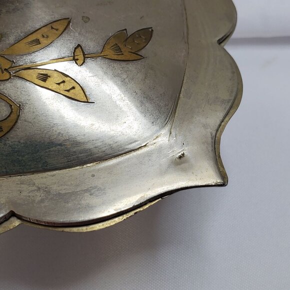 Vintage Silver Tone Brass Inlay Jewelry Trinket Box Floral Design Made in India - Picture 5 of 16